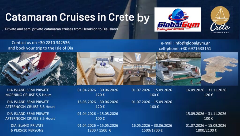 global gym crete catamaranas cruises summer 2026 heraklion to dia island